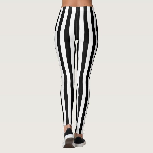 Modieuze zwart-wit verticale strepen leggings (Achterkant)