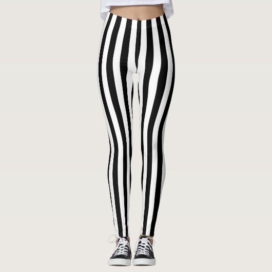 Modieuze zwart-wit verticale strepen leggings (Voorkant)