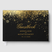 Modieuze Zwarte en Gouden Sneeuwvlokken Gastenboek (Voorkant)