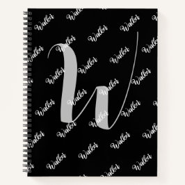 Modieuze Zwarte Kleur - Initiële Naam Monogram Notitieboek