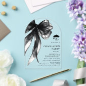 Modieuze Zwarte Strik Boog Afstudeerfeest Acryl Uitnodigingen (Insitu (Huwelijk))