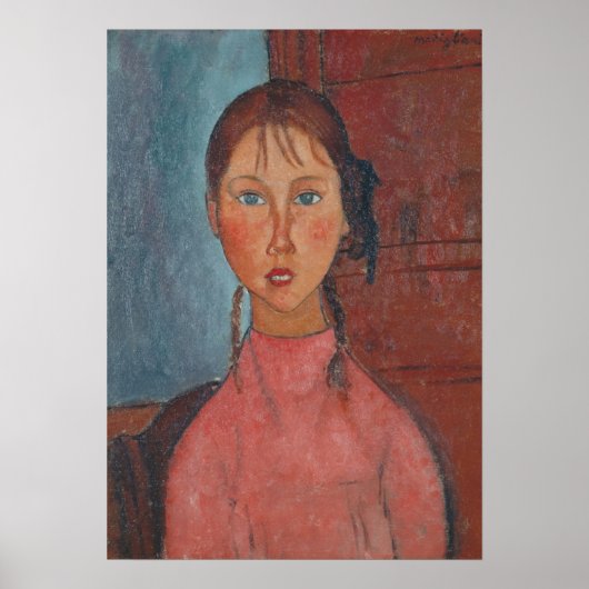 Modigliani Meisje met Vlechten Moderne Kunst Print (Voorkant)