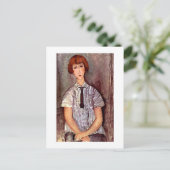 Modigliani portret Young Girl in Striped Blouse Briefkaart (Staand voorkant)