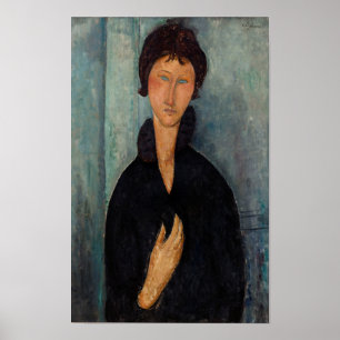 Modigliani Vrouw in Zwart met Blauwe Kunst Print