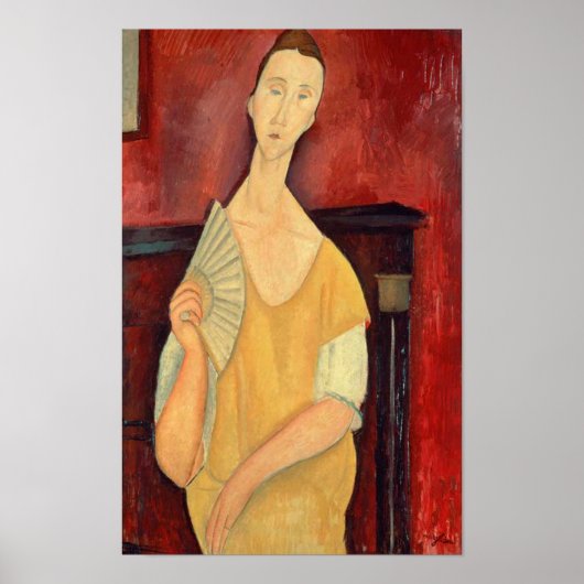 Modigliani Vrouw met Fan Moderne Kunst Print (Voorkant)