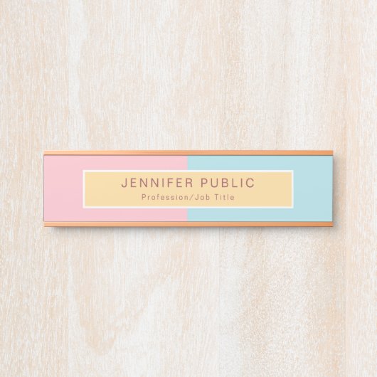 Modish roze - gele blauwe, moderne Roos - goudSjab Deurbordje (Voorkant)