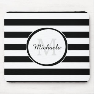 Modish Thick Black and White Stripes and Monogram Muismat
