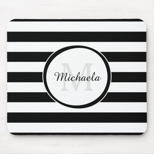 Modish Thick Black and White Stripes and Monogram Muismat (Voorkant)