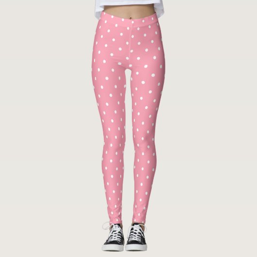 Modish White Circles Stippen Hot Pink Elegant Tren Leggings (Voorkant)