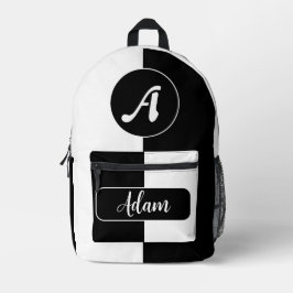 Modish Zwart-wit Kleur - Monogram Initiaal Naam Bedrukte Rugzak