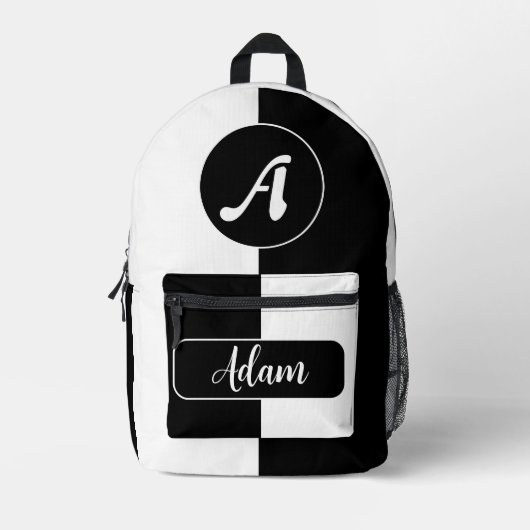 Modish Zwart-wit Kleur - Monogram Initiaal Naam Bedrukte Rugzak (Voorkant)