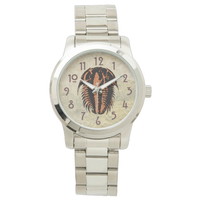 Modocia Typicalis Fossiele Trilobiet Horloge (Voorkant)