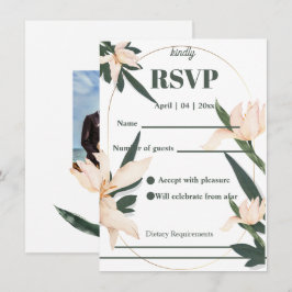Modren blush pink floral Circle RSVP Card Kaart