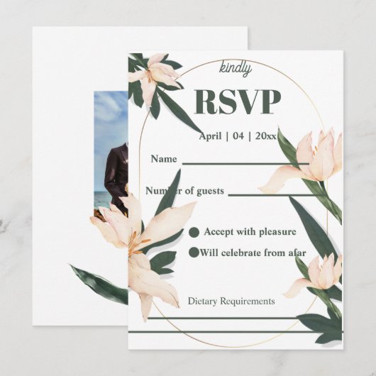 Modren blush pink floral Circle RSVP Card Kaart (Voorkant / Achterkant)