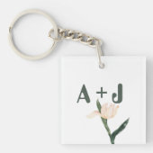 Modren blush pink floral sleutelhanger (voorkant)