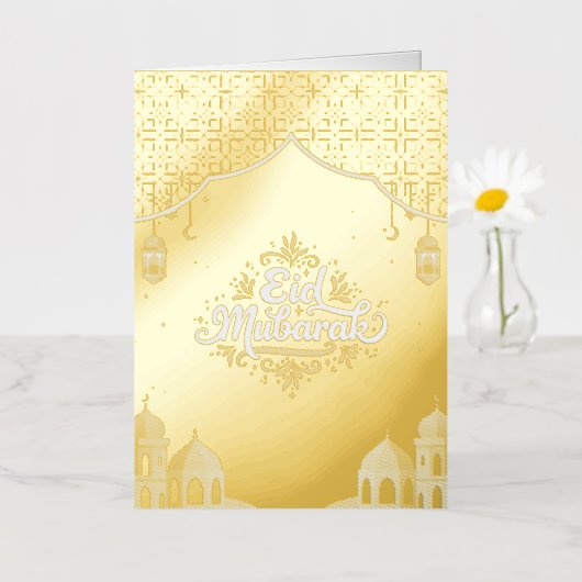 Modren Eid Mubarak Golden Folie Wenskaart (Kleine Bloem)