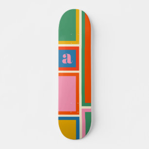 Modulair kleurig geometrisch patroon met Initiaal Persoonlijk Skateboard
