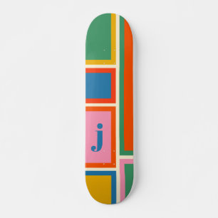 Modulair kleurig geometrisch patroon met Initiaal Persoonlijk Skateboard