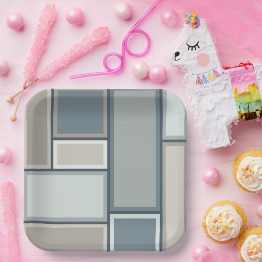 Modulair middelbaar modern geometrisch patroon papieren bordje (Feest)