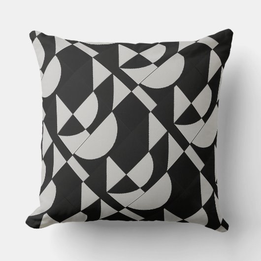 Modulaire Noir Echo Geometrisch Zwart Wit Katoen Kussen (Voorkant)