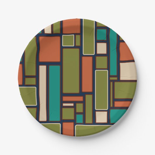 Modulus Mideeuw Modern Retro Geometric Patroon Papieren Bordje (Voorkant)