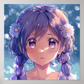 Moe Anime Meisje Bloemend Portret Poster