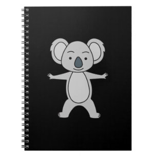 Moe babykoala met een glimlach die rechtop staat notitieboek