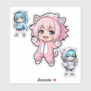 Moe Chibi Anime Kat Hoodie Meisje Vinyl Sticker