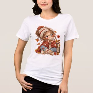 Moe Chibi Herfst Meisje Borduurwerk Stijl Comforta Tri-Blend Shirt