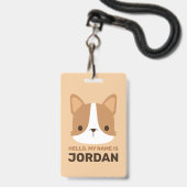Moe Corgi-hond met gepersonaliseerde naam Badge (Voorzijde met lanyard)
