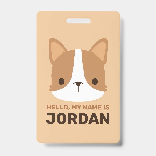 Moe Corgi-hond met gepersonaliseerde naam Badge (Voorzijde)