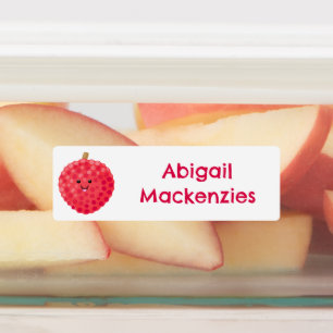 Moe fruit litchi cartoon met roze kleur personalis labels