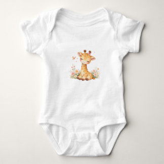 Moe giraffenbaby met waterverf bloemen personalisa romper