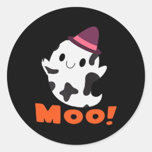 Moe! Grappige Koe Ghost Halloween Vrouwen Meisjes Ronde Sticker