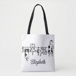 Moe Hangende Kittens Aangepaste Naam Tote Bag