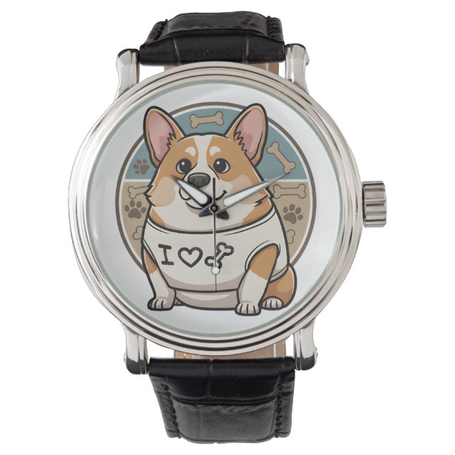 Moe horloge met Corgi-hond en botpatroon (Voorkant)