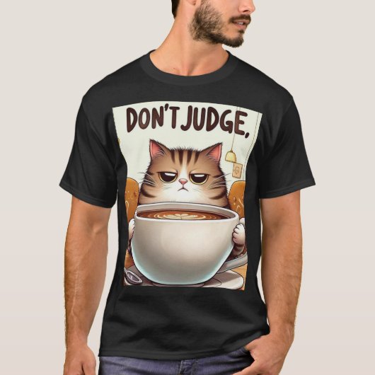 Moe Kat Genieten van een kopje koffie. T-shirt (Voorkant)