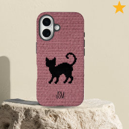 Moe Kat Haakwerk Zwarte Kat Aangepaste Initialen M iPhone 16 Hoesje
