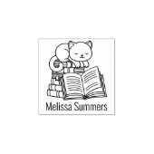 Moe kat stapel boeken aangepaste naam ex libris 1x rubberstempel (Afrduk)