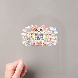 Moe Kawaii Aangepaste QR-code Kat Pastel Roze Bloe Acryl Uitnodigingen
