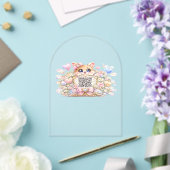 Moe Kawaii Aangepaste QR-code Kat Pastel Roze Bloe Acryl Uitnodigingen (Insitu (Huwelijk))