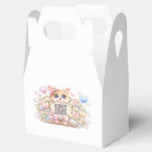 Moe Kawaii Aangepaste QR Code Kat Pastel Roze Bloe Bedankdoosjes (Geopend)