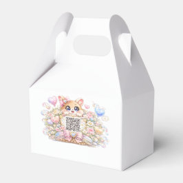 Moe Kawaii Aangepaste QR Code Kat Pastel Roze Bloe Bedankdoosjes