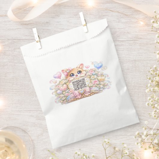 Moe Kawaii Aangepaste QR Code Kat Pastel Roze Bloe Bedankzakje (Geknipt)