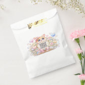 Moe Kawaii Aangepaste QR Code Kat Pastel Roze Bloe Bedankzakje (Gezegeld)