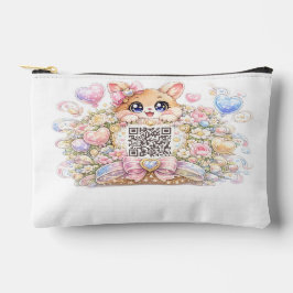 Moe Kawaii Aangepaste QR Code Kat Pastel Roze Bloe Etui