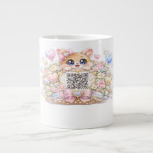 Moe Kawaii Aangepaste QR Code Kat Pastel Roze Bloe