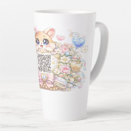 Moe Kawaii Aangepaste QR Code Kat Pastel Roze Bloe Latte Mok