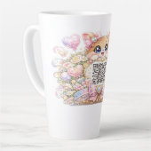 Moe Kawaii Aangepaste QR Code Kat Pastel Roze Bloe Latte Mok (Linkerhoek)