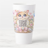 Moe Kawaii Aangepaste QR Code Kat Pastel Roze Bloe Latte Mok (Voorkant)